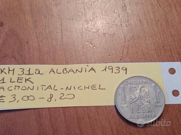 Moneta da 1 Lek dell'Albania, 1939. KM#31.a