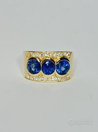 Anello oro 18 kt 3 zaffiri e brillanti (CR)