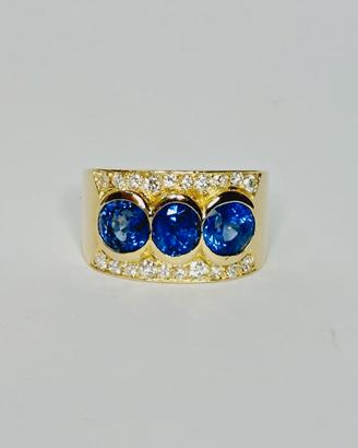 Anello oro 18 kt 3 zaffiri e brillanti (CR)