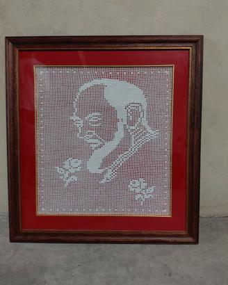Quadro con Padre Pio uncinetto