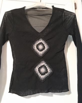 Maglia trasparente donna inserti lana