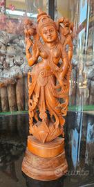 scultura vintage Lakshmi divinità Indu in legno 
