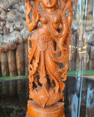 scultura vintage Lakshmi divinità Indu in legno 