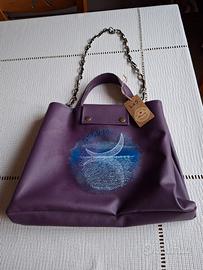 Borsa viola similpelle con disegno luna