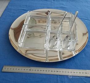 set antipasto cristallo e acciaio 7 pz