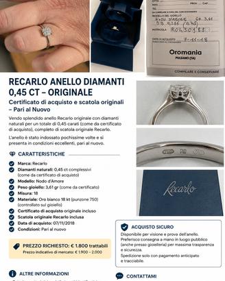 Recarlo Anello Diamanti 0,45 CT - Certificato 