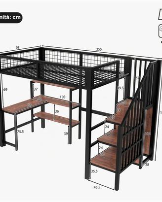 Letto a soppalco con gradini