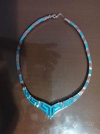 Collana in argento 925 e opale blu