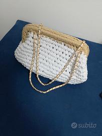 borsa clutch uncinetto - bianco/oro