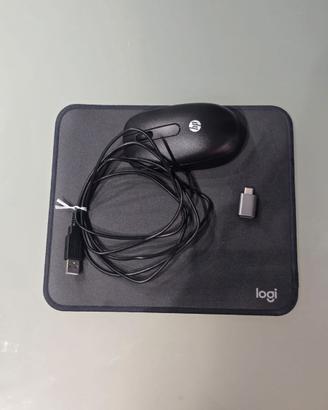 Mouse HP USB con filo + tappetino Logitech + adatt