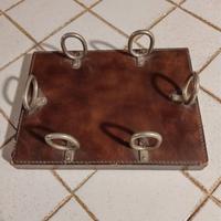 FERMACARTE IN PELLE LEGNO FERRO VINTAGE