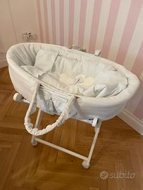 Culla cesta vimini neonato celeste nanan supporto