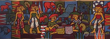 2 quadri in tela disegni etnici montati su legno