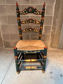 Sedia Vintage Olandese in Legno Dipinta a Mano