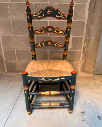 Sedia Vintage Olandese in Legno Dipinta a Mano