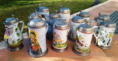 12 boccali da birra tedeschi vintage in ceramica