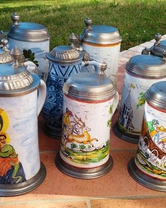 12 boccali da birra tedeschi vintage in ceramica