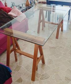 Tavolo in cristallo con cavalletti