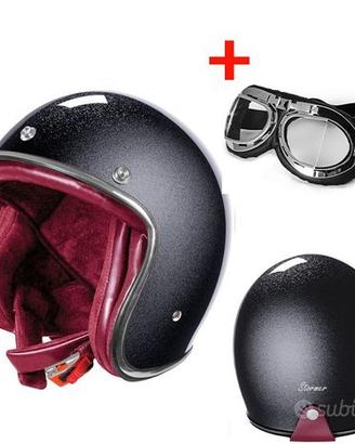 CASCO JET VINTAGE MOTO QUARTZ GLITTERATO +OCCHIALI