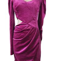Vestito Donna Velluto Viola Strass Cut-Out Maniche