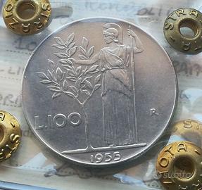 Moneta 100 Lire 1955 qFDC - rara - Straziota