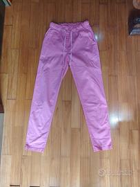 Pantaloni di cotone rosa a gamba larga