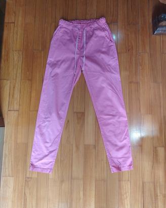 Pantaloni di cotone rosa a gamba larga