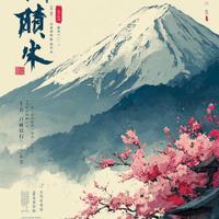 Poster Fuji Sakura Pagoda Giappone Ukiyo-e A3