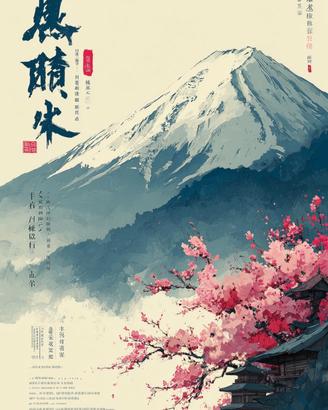 Poster Fuji Sakura Pagoda Giappone Ukiyo-e A3