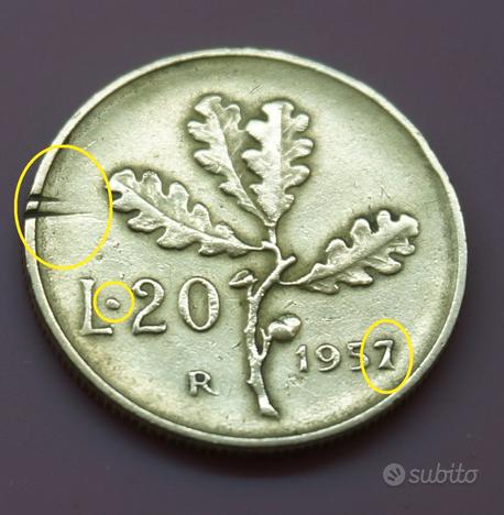 Moneta 20 lire 1957 errore di conio usato  Roma