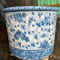 Cachepot in porcellana bianco e blu 