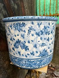 Cachepot in porcellana bianco e blu 