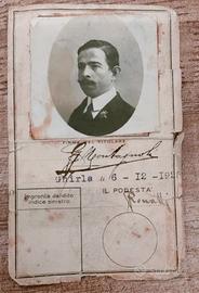 Carta d'Identità d'epoca 6-12-1926 con fascio litt