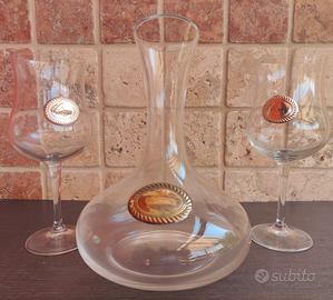 Set decanter e 2 calici da vino in vetro