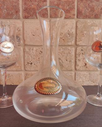 Set decanter e 2 calici da vino in vetro