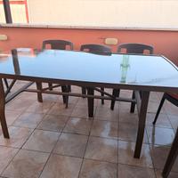 Tavolo in vetro marrone da esterno + 8 sedie