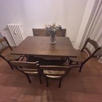 Tavolo rustico in legno, 4 sedie, 2 panche