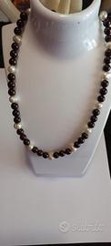 Collana girocollo in granato e perle 