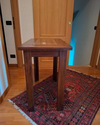 Tavolino consolle in legno con inserto in vetro