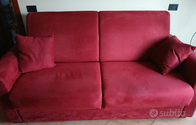 Divano letto 3 posti rosso in alcantara