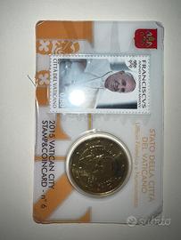 Moneta e francobollo ORIGINALI papa francesco