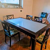 Tavolo allungabile legno/vetro+6 sedie
