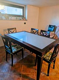 Tavolo allungabile legno/vetro+6 sedie