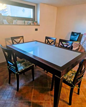 Tavolo allungabile legno/vetro+6 sedie