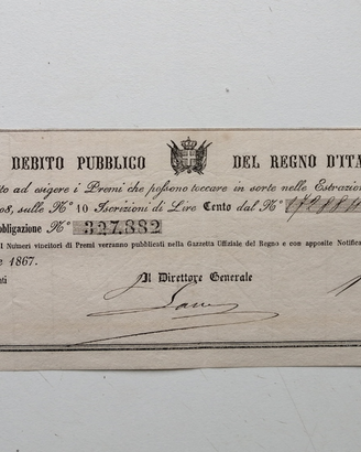Debito Pubblico cartella del 1867