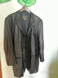 Giacca lunga in pelle nera