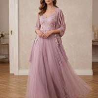  Abito da Cerimonia Lilla in Tulle e Pizzo 