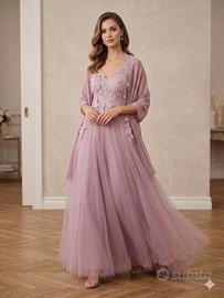  Abito da Cerimonia Lilla in Tulle e Pizzo 