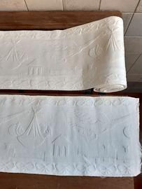 2 antiche fasce neonato in cotone con cicogna