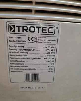 Deumidificatore Trotec TTK 100 S – 30 L/24h